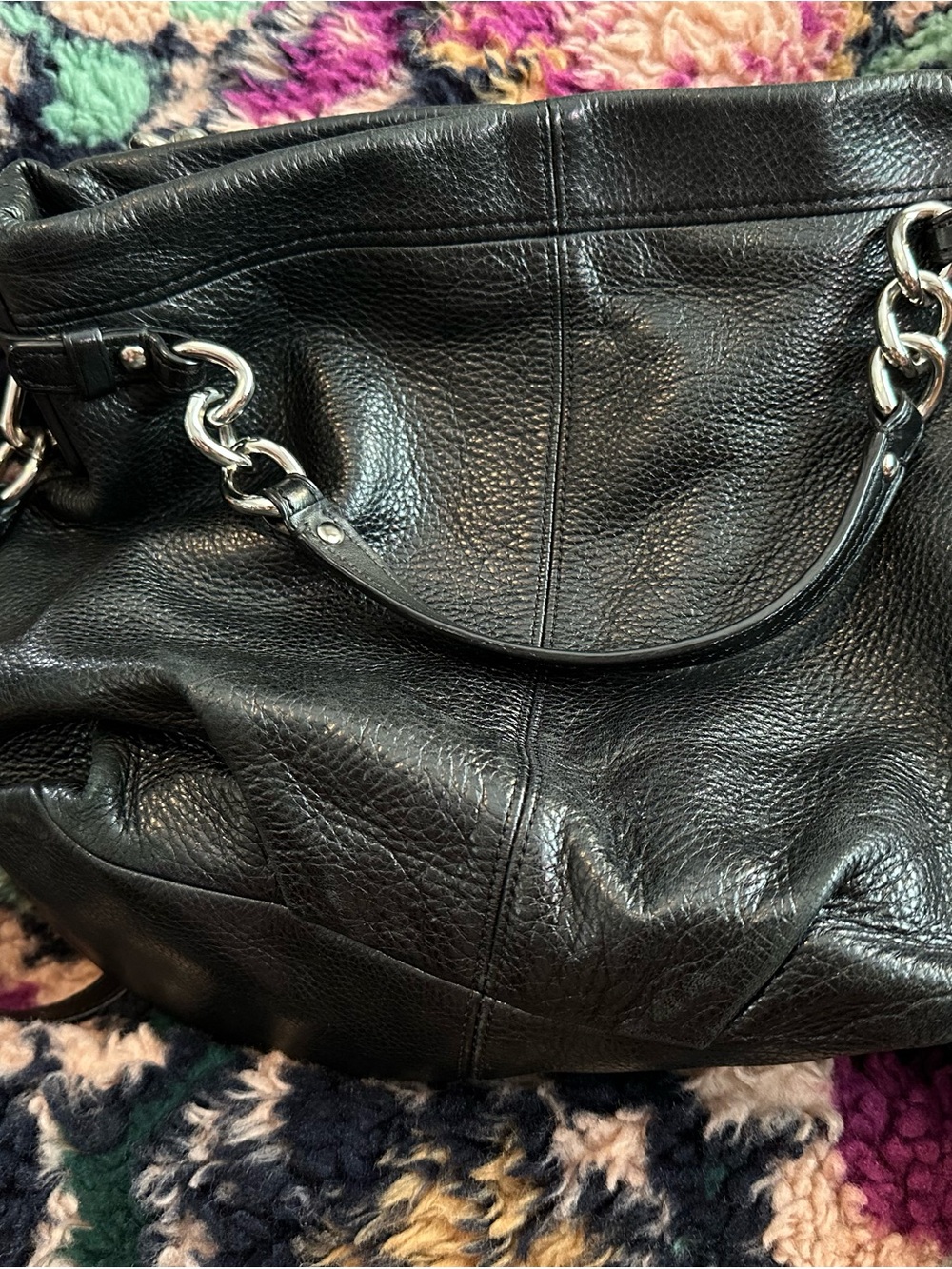 Coach Black Pebbled Leather Hobo with Silver Chain Accents